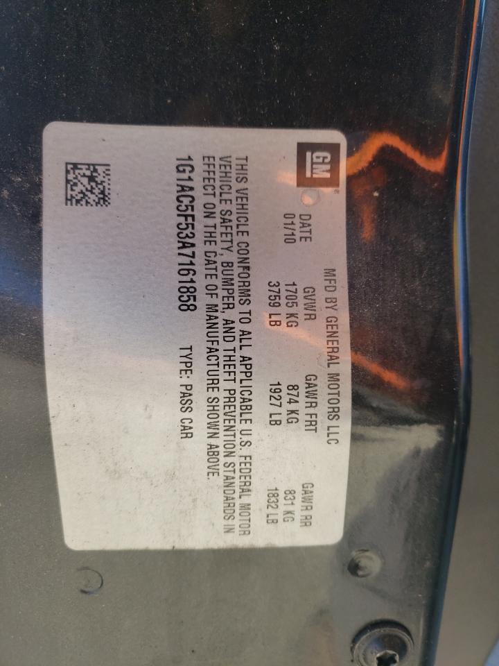 2010 Chevrolet Cobalt VIN 1G1AC5F53A7161858 Copart auction photo, top/roof / minor dent/scratches damage thumbnail 12