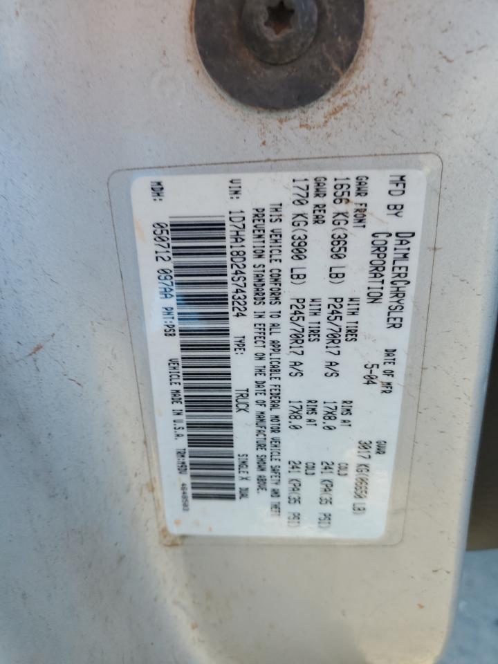 2004 Dodge RAM VIN 1D7HA18D24S743224 Copart auction photo, rear end / minor dent/scratches damage thumbnail 12