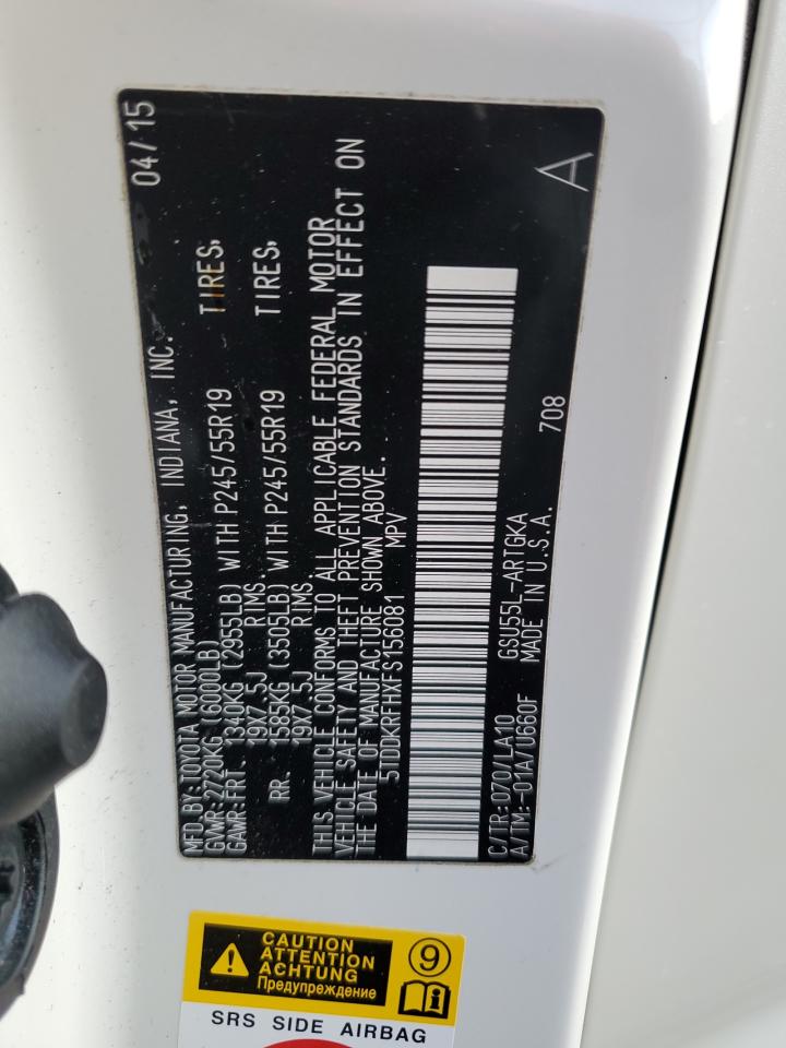2015 Toyota Highlander VIN 5TDDKRFHXFS156081 Copart auction photo, side damage thumbnail 13