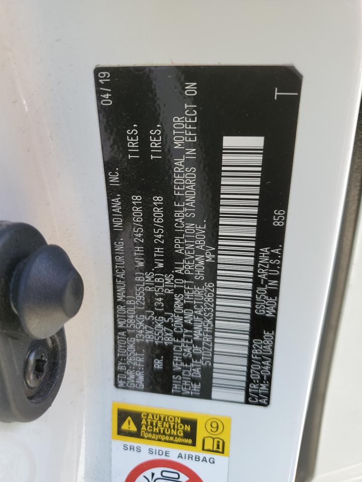 2019 Toyota Highlander VIN 5TDZZRFH5KS328626 Copart auction photo, front end damage thumbnail 13
