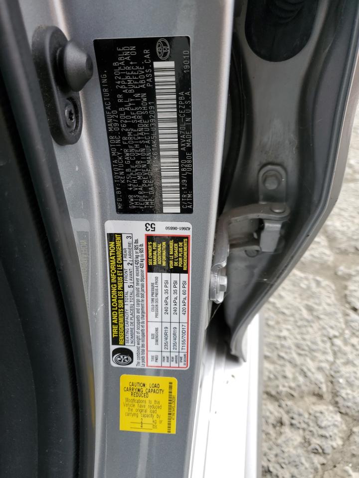 2020 Toyota Camry VIN 4T1K61AK5LU392091 Copart auction photo, front end / all over damage thumbnail 12