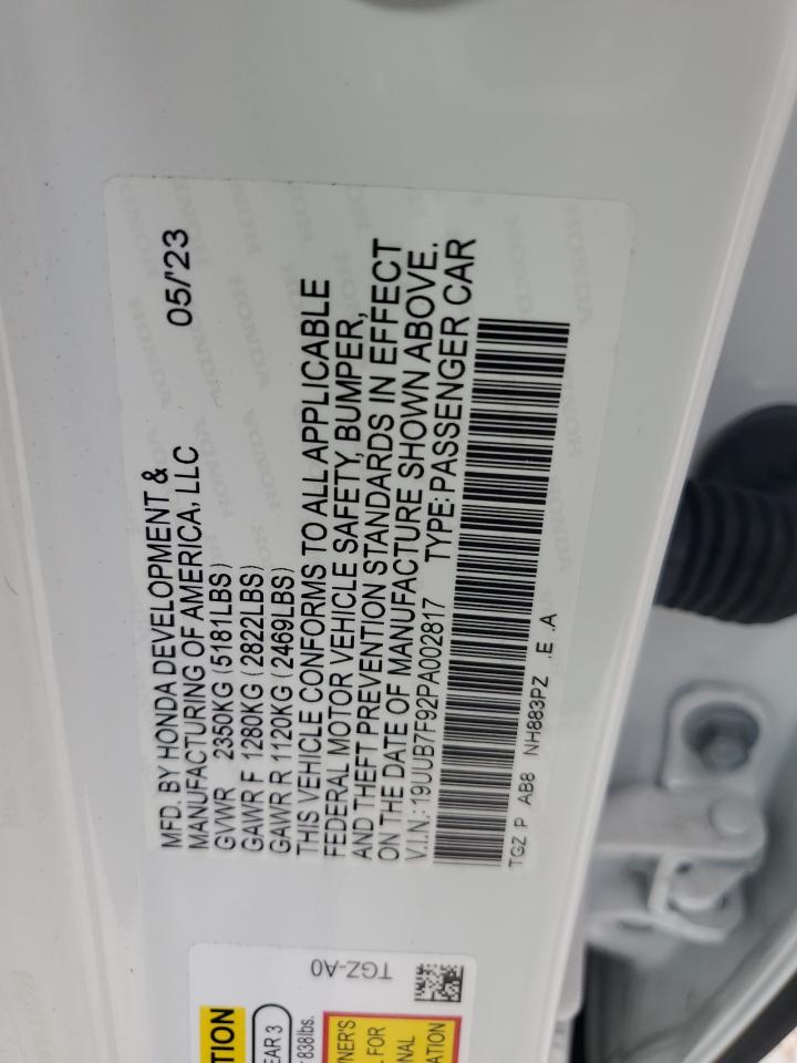 2023 Acura TLX VIN 19UUB7F92PA002817 Copart auction photo, front end damage thumbnail 13