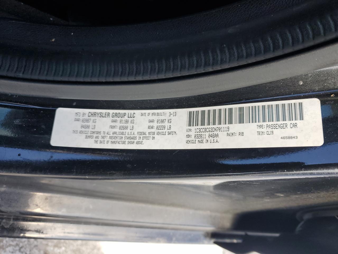 2013 Chrysler 200 VIN 1C3CCBCG3DN701119 Copart auction photo, front end / side damage thumbnail 12
