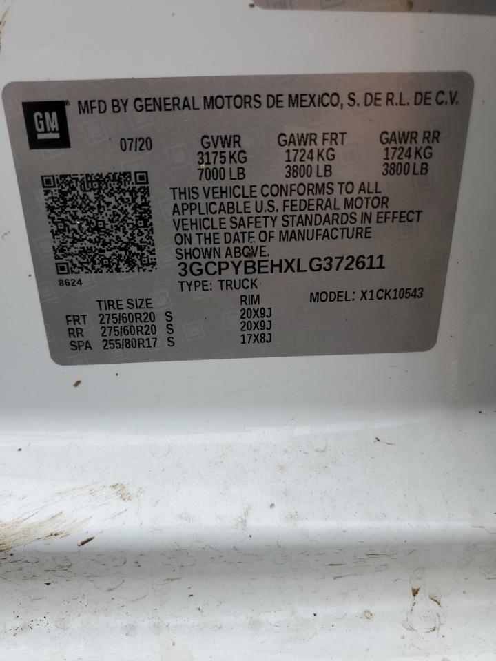 2020 Chevrolet Silverado VIN 3GCPYBEHXLG372611 Copart auction photo, water/flood damage thumbnail 12