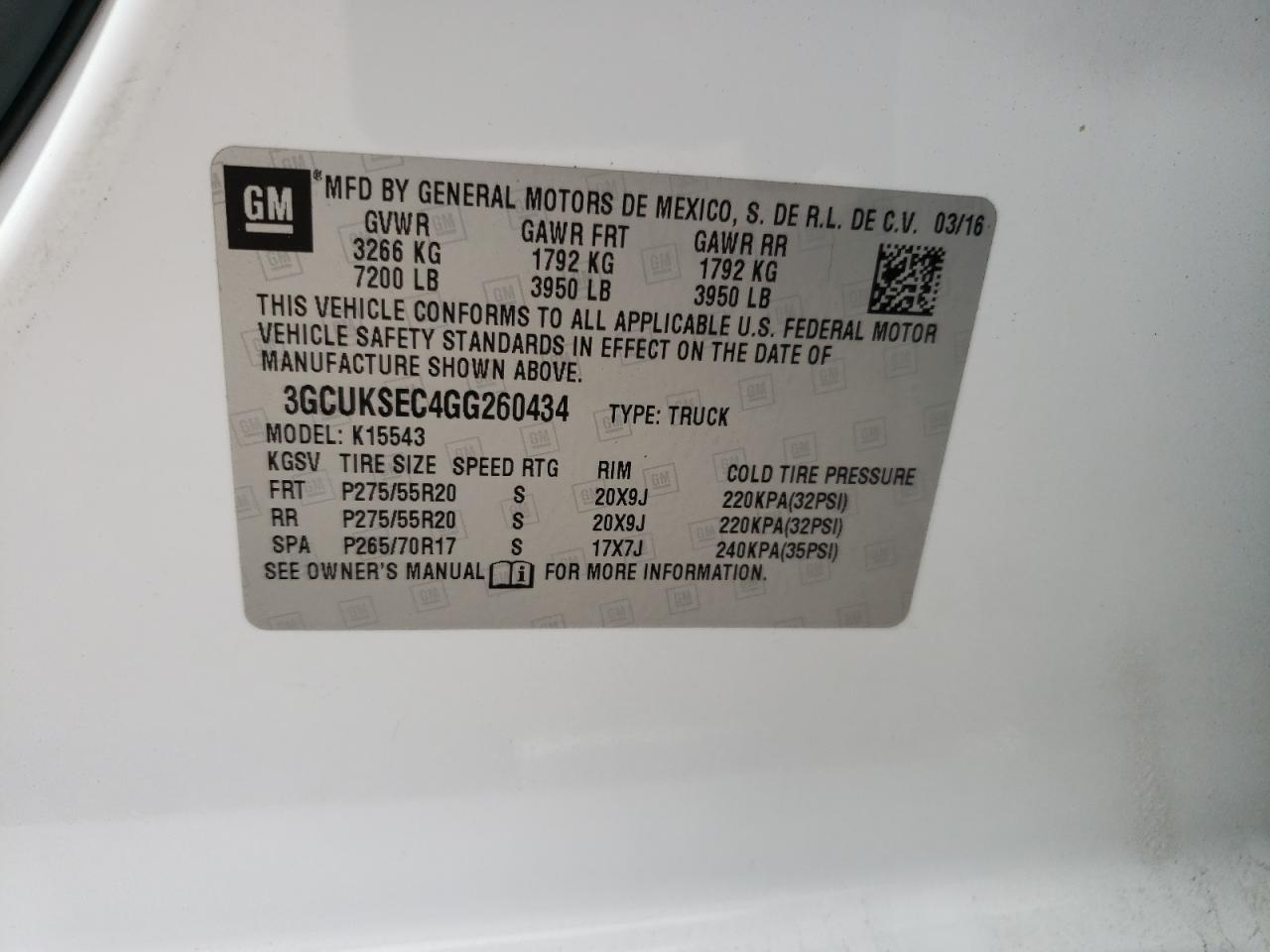 2016 Chevrolet Silverado VIN 3GCUKSEC4GG260434 Copart auction photo, rear end damage thumbnail 14