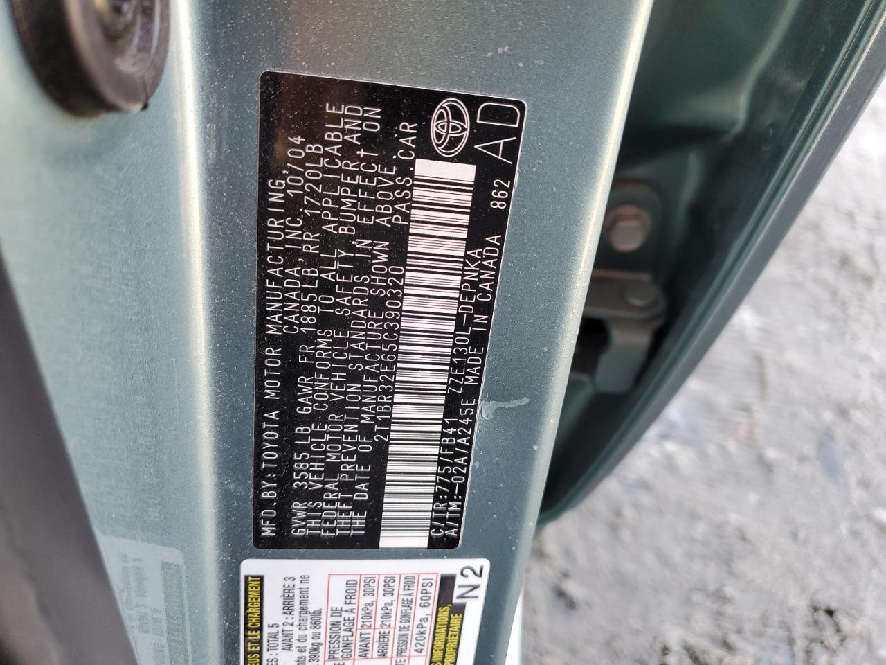 2005 Toyota Corolla VIN 2T1BR32E65C390320 Copart auction photo, front end / rear end damage thumbnail 13