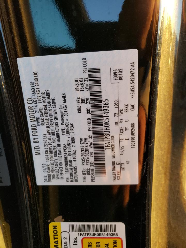 2019 Ford Mustang VIN 1FATP8UH0K5149365 Copart auction photo, all over damage thumbnail 13