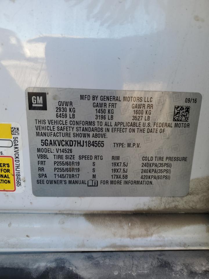 2017 Buick Enclave VIN 5GAKVCKD7HJ184565 Copart auction photo, front end damage thumbnail 14