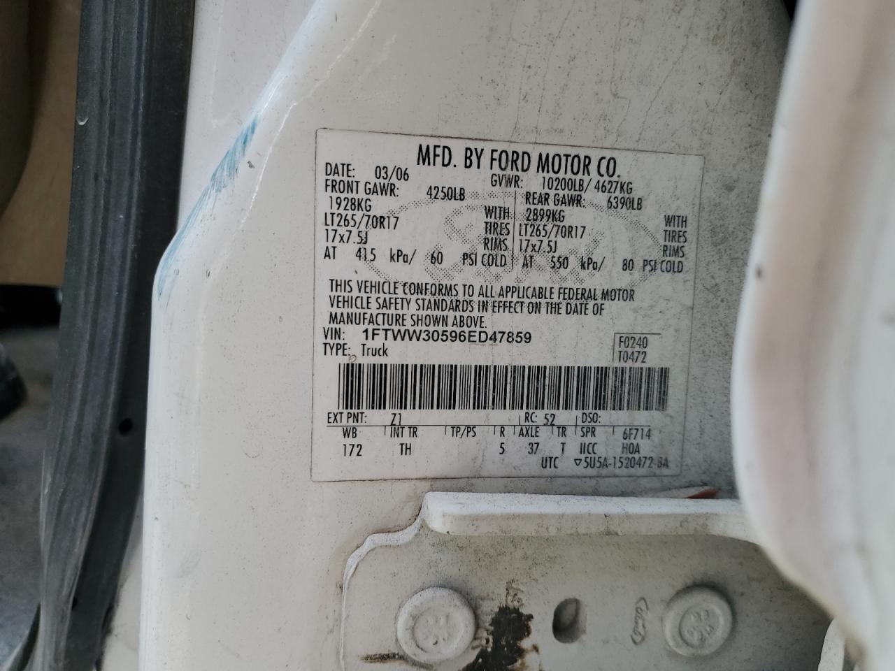 2006 Ford F350 VIN 1FTWW30596ED47859 Copart auction photo, front end damage thumbnail 12
