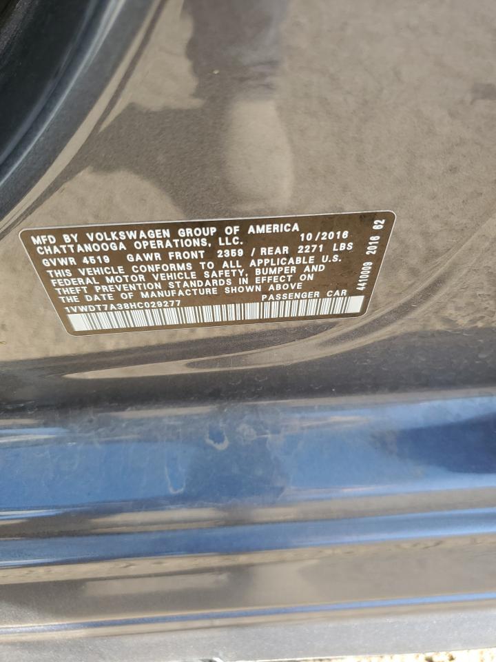 2017 Volkswagen Passat VIN 1VWDT7A38HC029277 Copart auction photo, front end damage thumbnail 12
