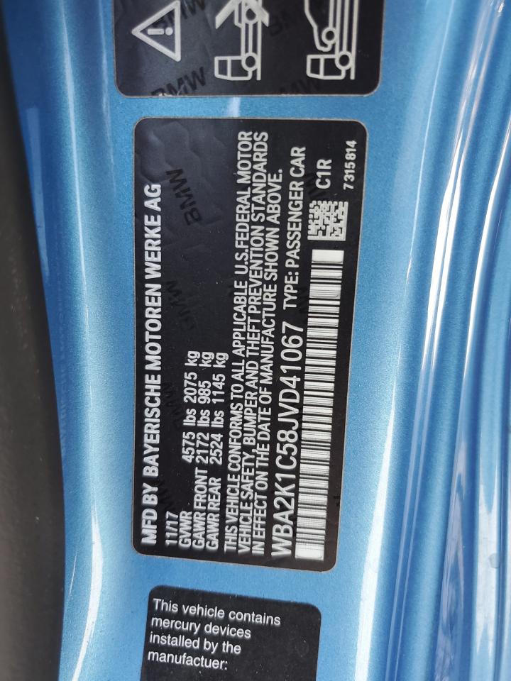 2018 BMW 2er VIN WBA2K1C58JVD41067 Copart auction photo, front end / rear end damage thumbnail 14