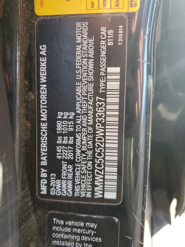 2013 MINI Cooper VIN WMWZC5C52DWP33637 Copart auction photo, normal wear damage thumbnail 12