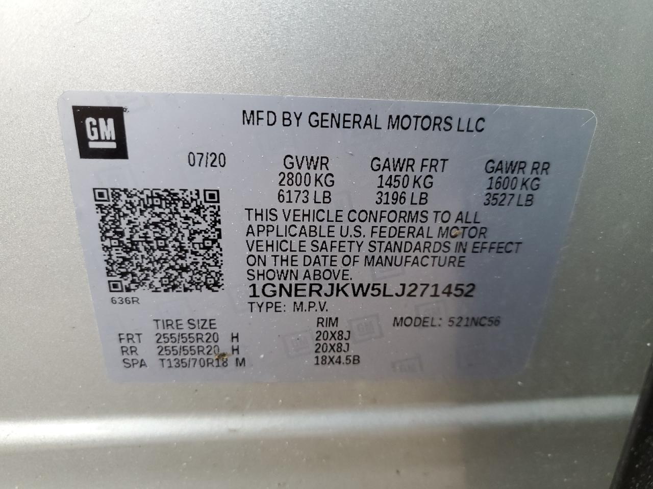 2020 Chevrolet Traverse VIN 1GNERJKW5LJ271452 Copart auction photo, front end / side damage thumbnail 13