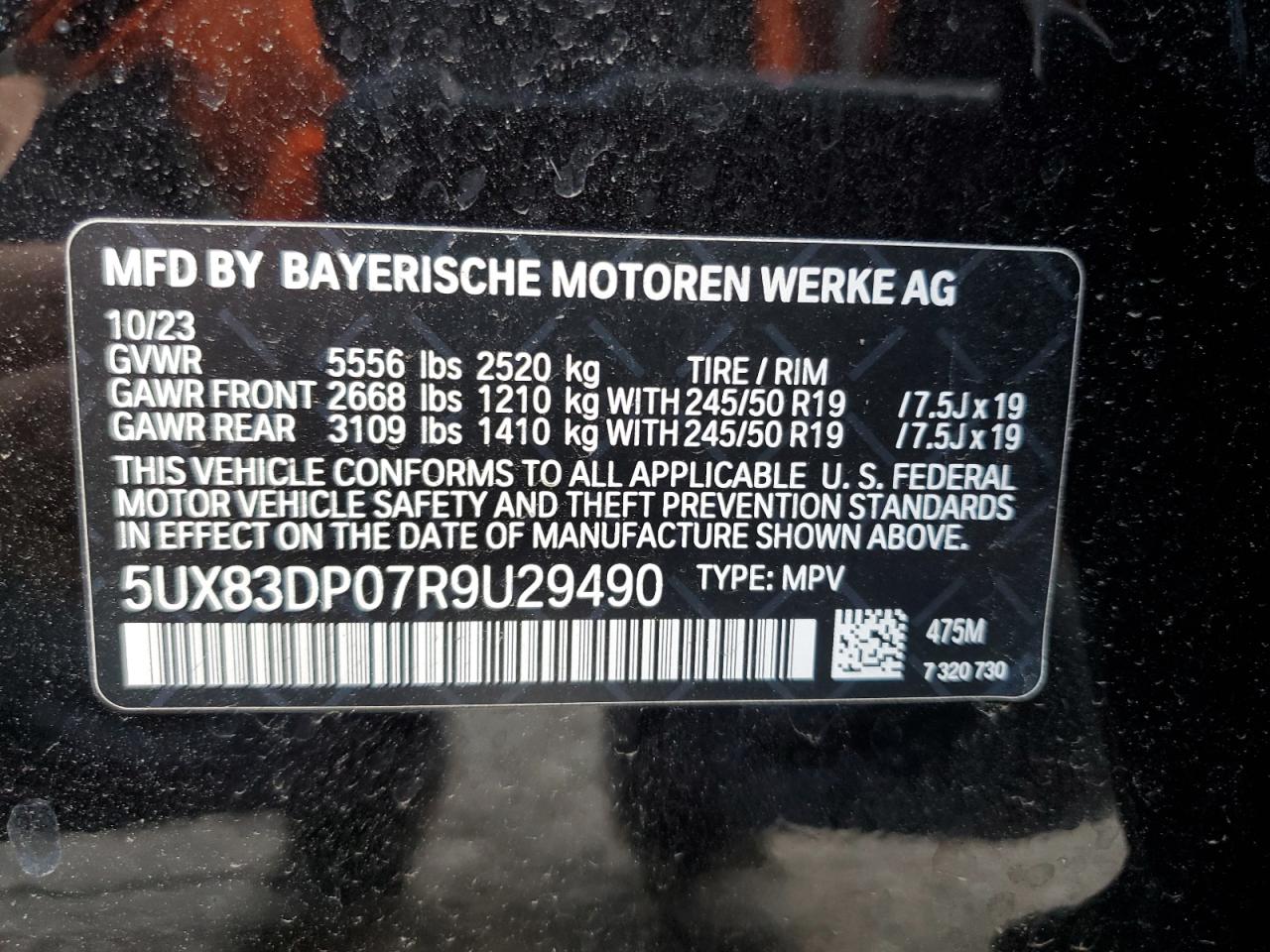 2024 BMW X3 M VIN 5UX83DP07R9U29490 Copart auction photo, front end / side damage thumbnail 13