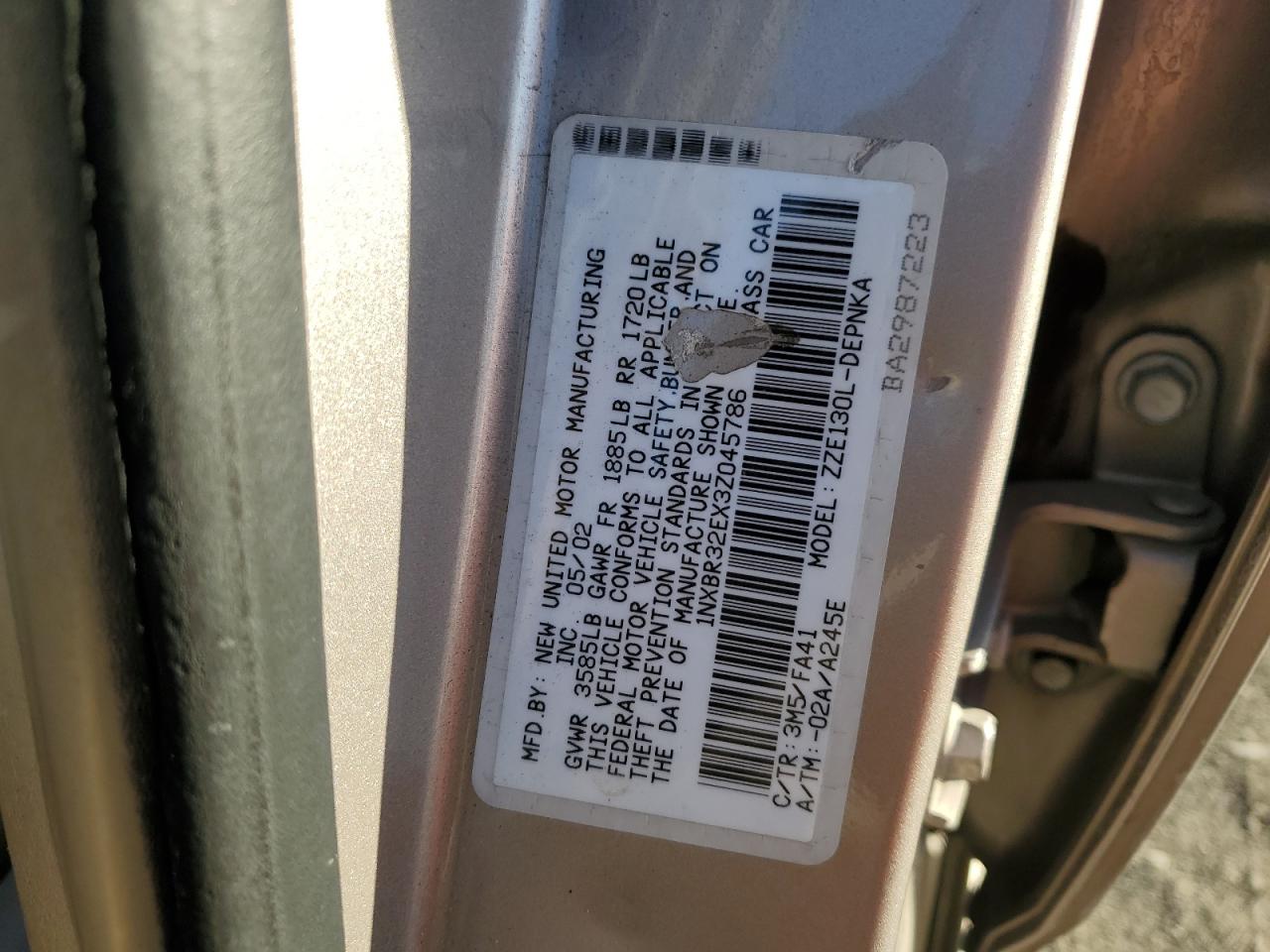 2003 Toyota Corolla VIN 1NXBR32EX3Z045786 Copart auction photo, front end / rear end damage thumbnail 14