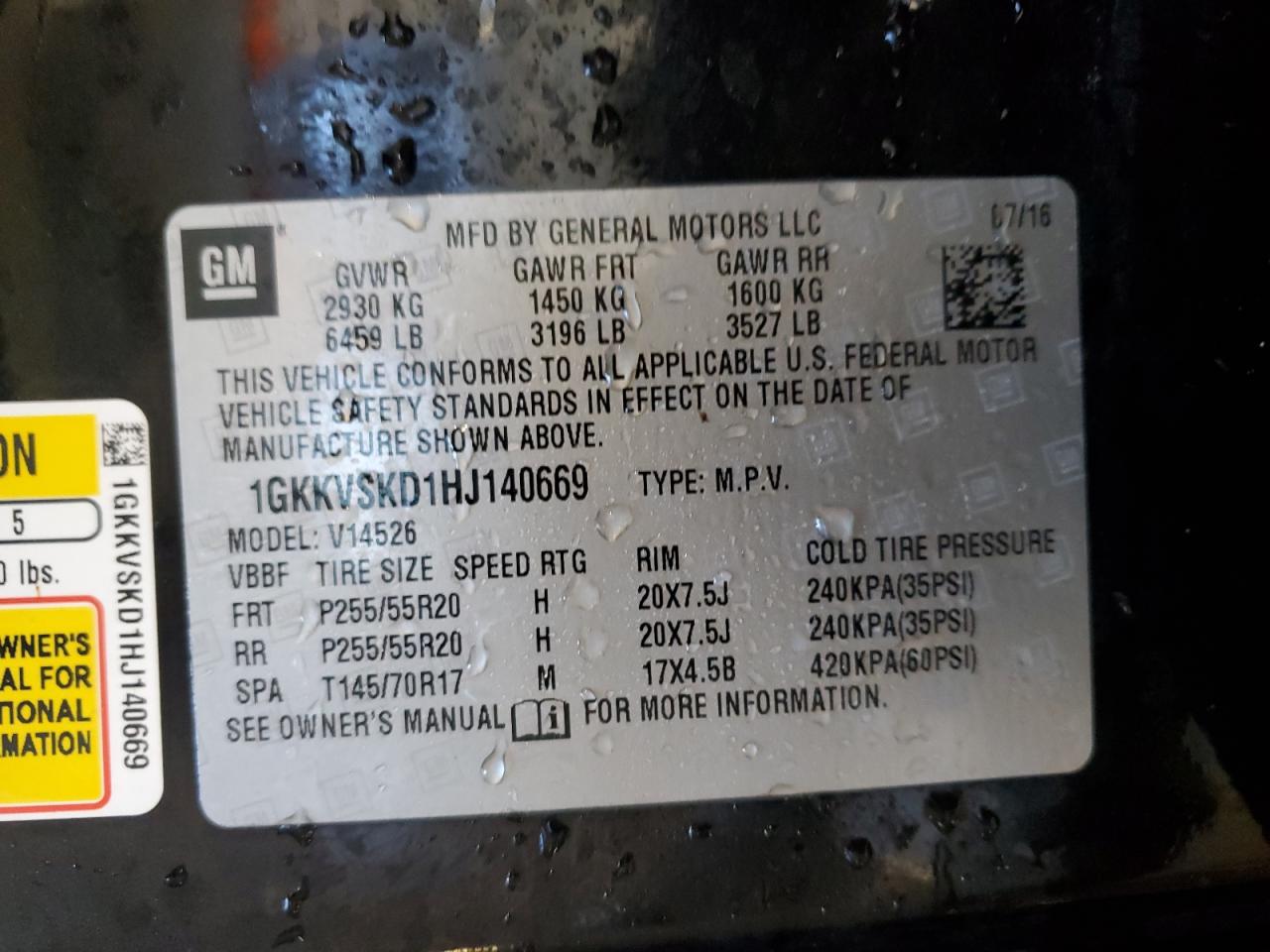 2017 GMC Acadia VIN 1GKKVSKD1HJ140669 Copart auction photo, front end damage thumbnail 13