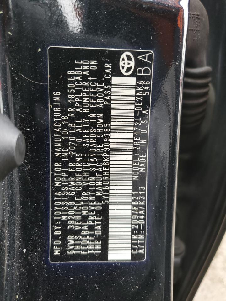 2019 Toyota Corolla VIN 5YFBURHE6KP909385 Copart auction photo, all over damage thumbnail 12