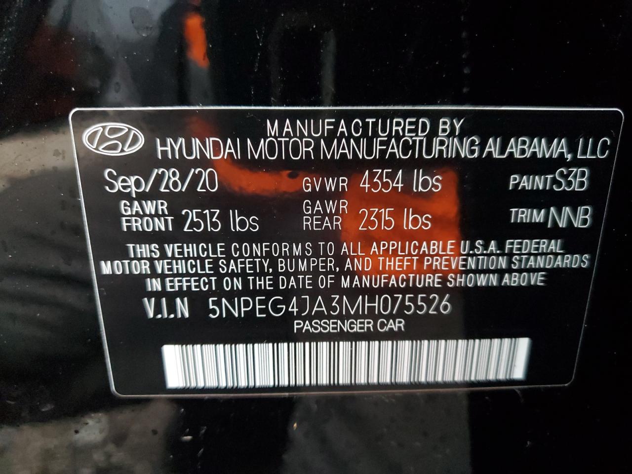 2021 Hyundai Sonata VIN 5NPEG4JA3MH075526 Copart auction photo, front end / mechanical damage thumbnail 12