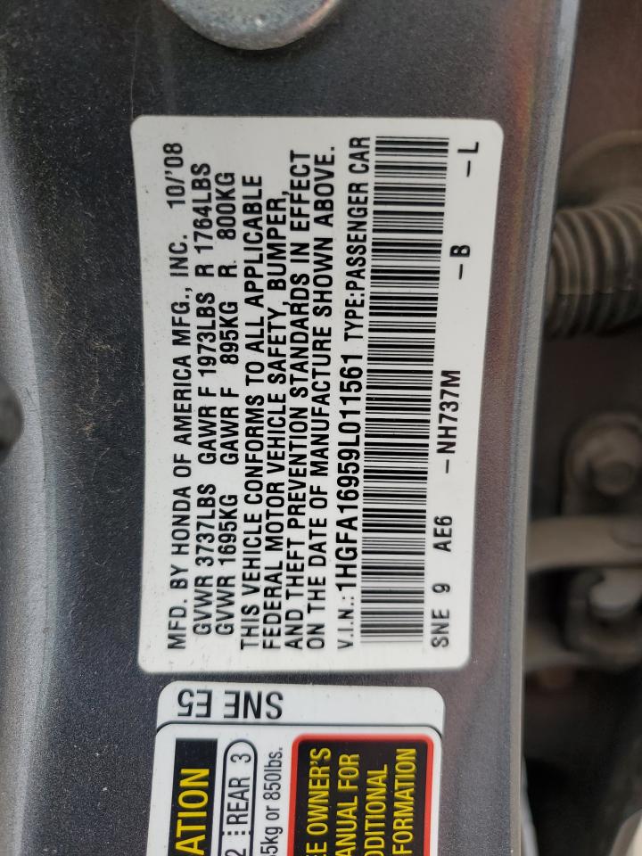 2009 Honda Civic VIN 1HGFA16959L011561 Copart auction photo, front end / side damage thumbnail 13