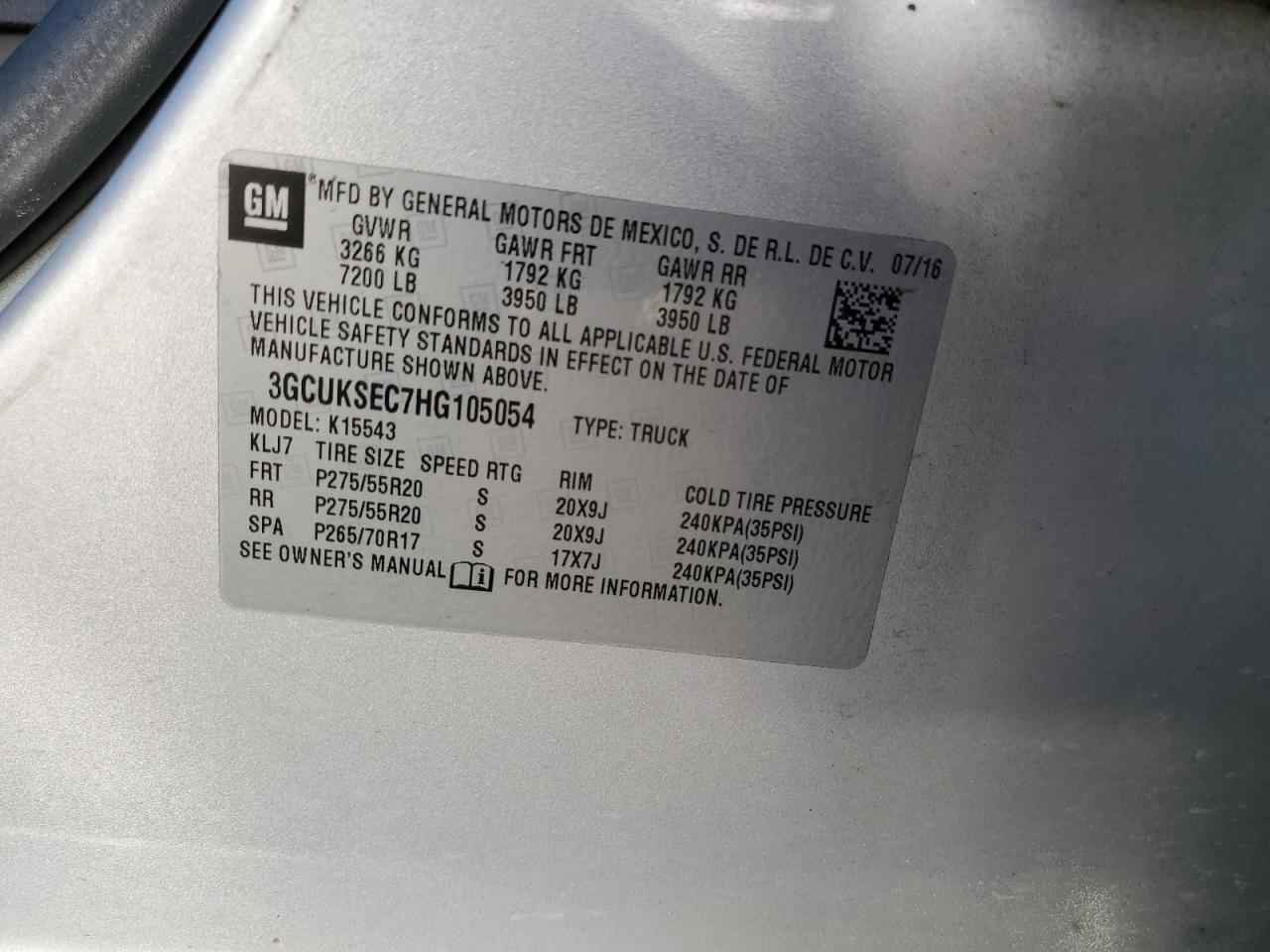 2017 Chevrolet Silverado VIN 3GCUKSEC7HG105054 Copart auction photo, front end damage thumbnail 12