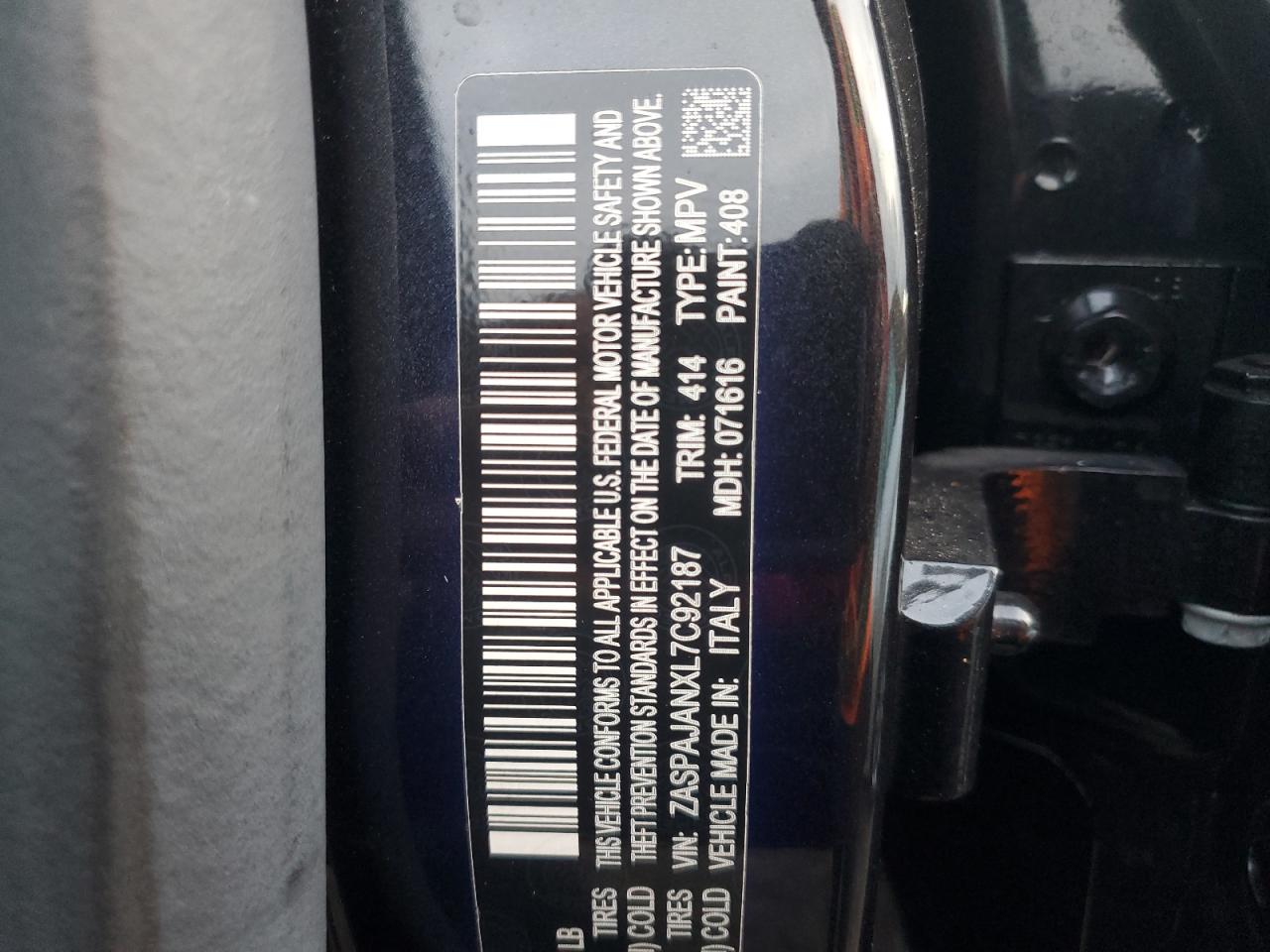 2020 Alfa Romeo Stelvio VIN ZASPAJANXL7C92187 Copart auction photo, water/flood damage thumbnail 14