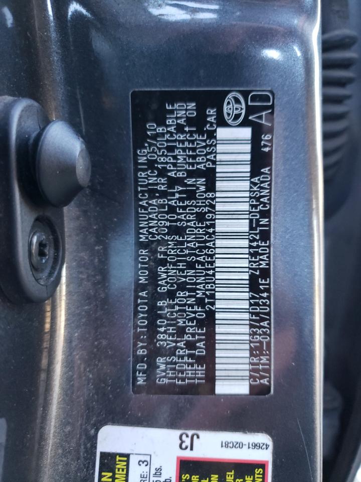 2010 Toyota Corolla VIN 2T1BU4EE6AC419728 Copart auction photo, all over damage thumbnail 14