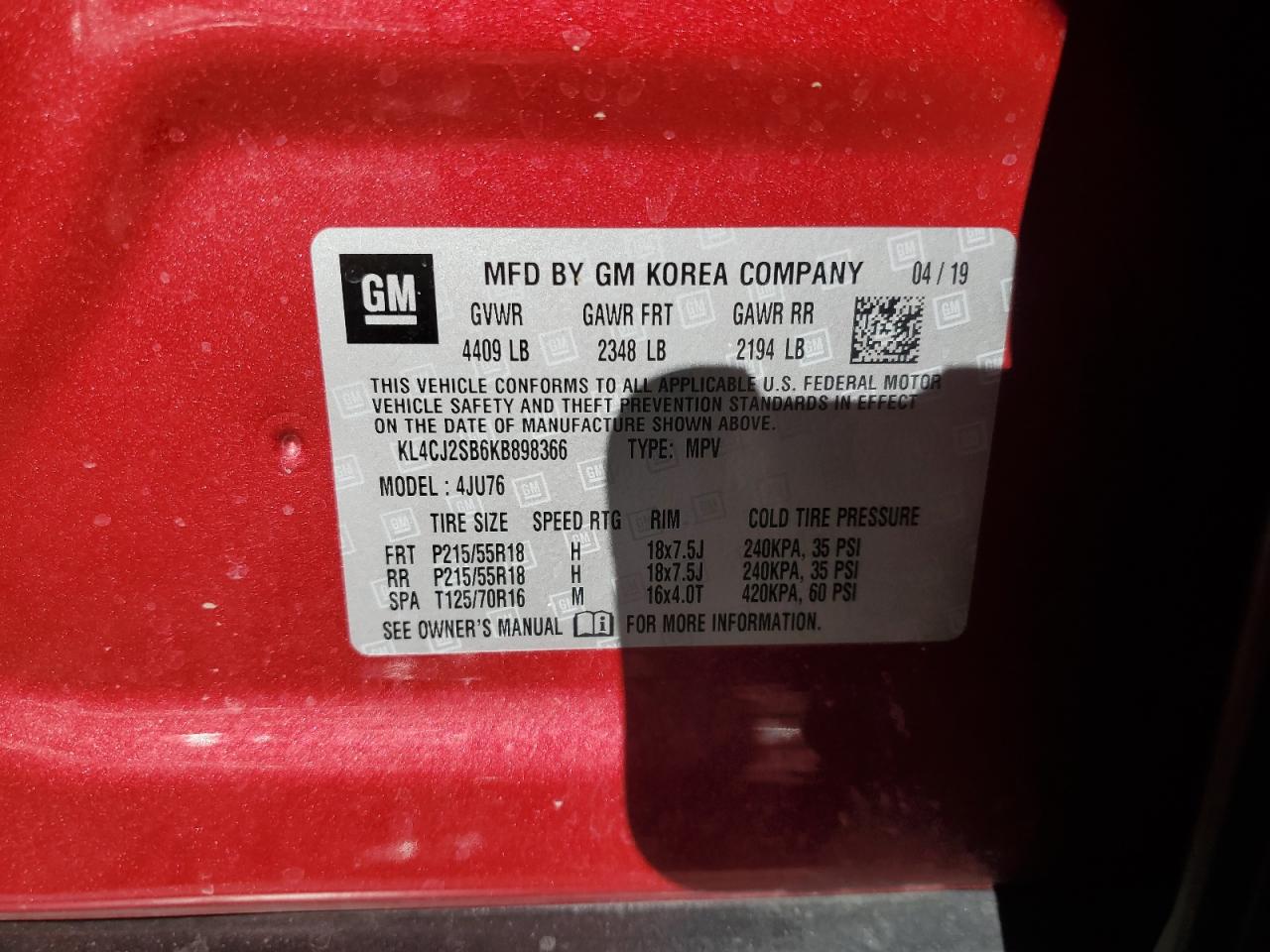 2019 Buick Encore VIN KL4CJ2SB6KB898366 Copart auction photo, front end damage thumbnail 13