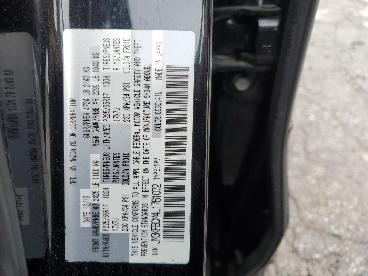 2020 Mazda CX-5 VIN JM3KFBCM4L1761072 Copart auction photo, front end / side damage thumbnail 15
