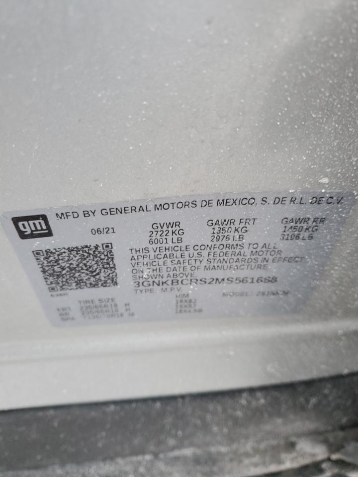 2021 Chevrolet Blazer VIN 3GNKBCRS2MS561668 Copart auction photo, side damage thumbnail 13