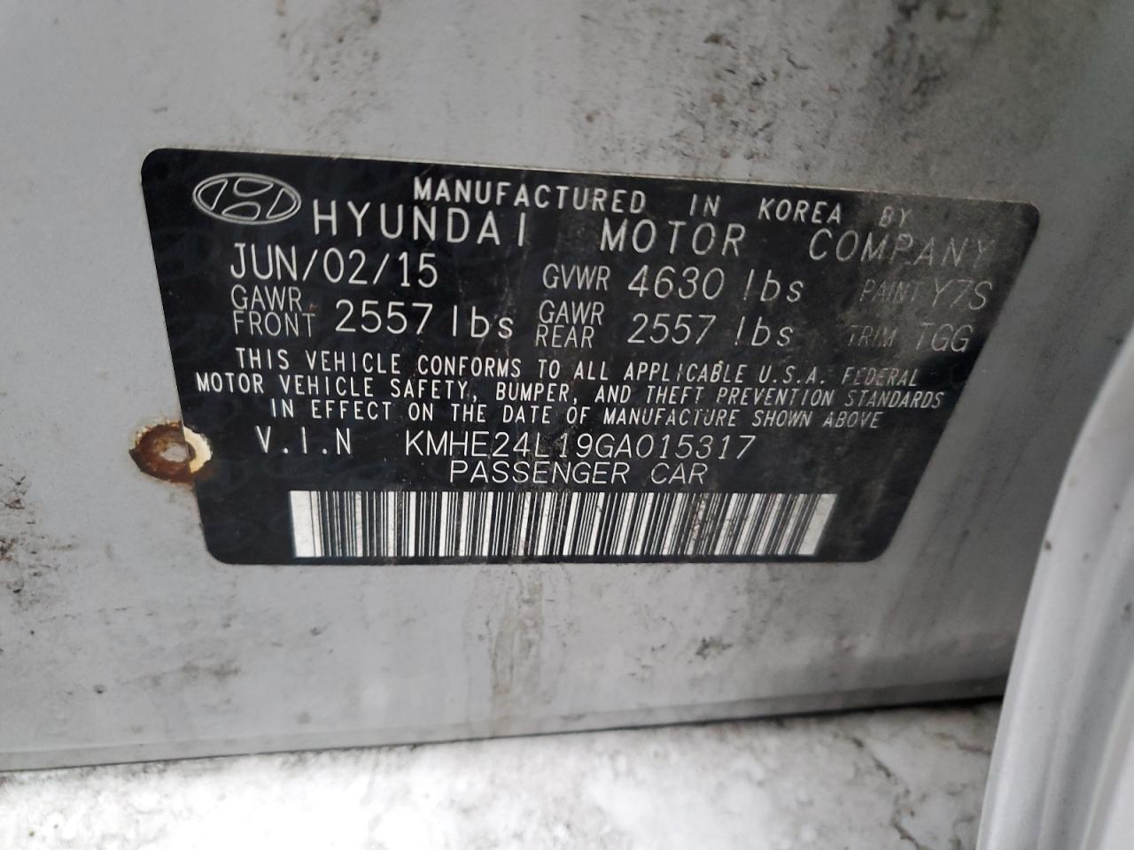 2016 Hyundai Sonata VIN KMHE24L19GA015317 Copart auction photo, minor dent/scratches damage thumbnail 12