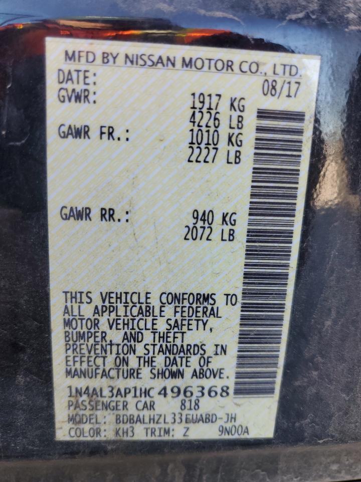 2017 Nissan Altima VIN 1N4AL3AP1HC496368 Copart auction photo, side / rear end damage thumbnail 14