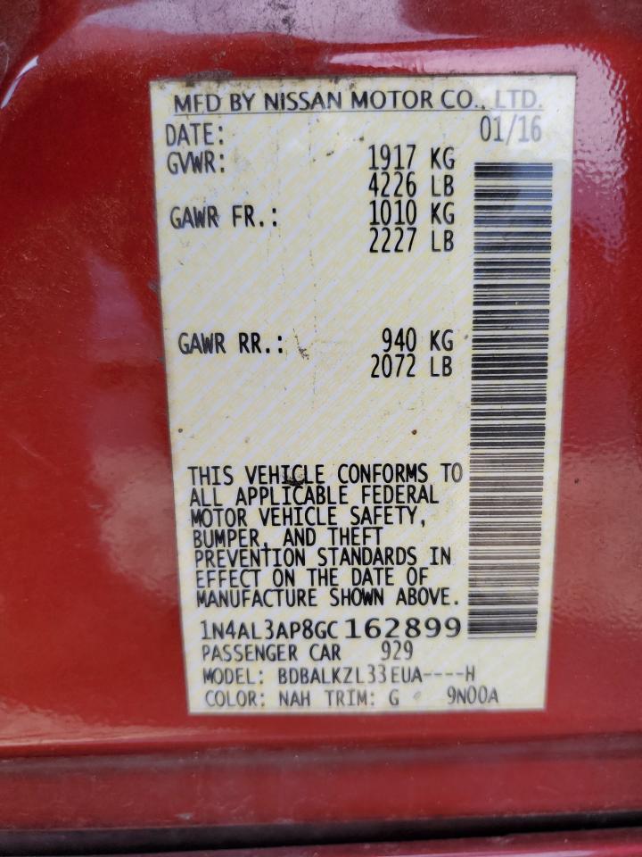 2016 Nissan Altima VIN 1N4AL3AP8GC162899 Copart auction photo, frame damage damage thumbnail 12