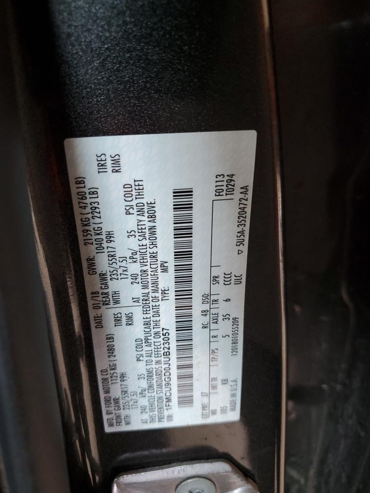 2018 Ford Escape VIN 1FMCU9GD0JUB23057 Copart auction photo, front end / side damage thumbnail 15
