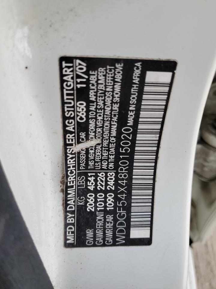 2008 Mercedes-Benz C-klasse VIN WDDGF54X48R015020 Copart auction photo, all over damage thumbnail 12