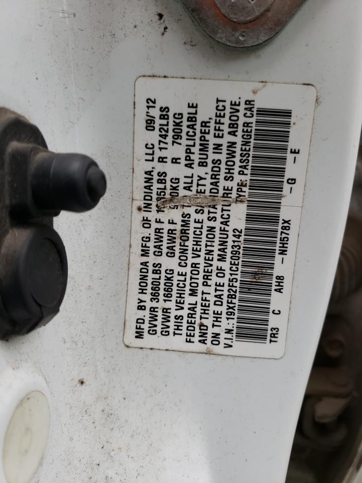 2012 Honda Civic VIN 19XFB2F51CE093142 Copart auction photo, front end / side damage thumbnail 12