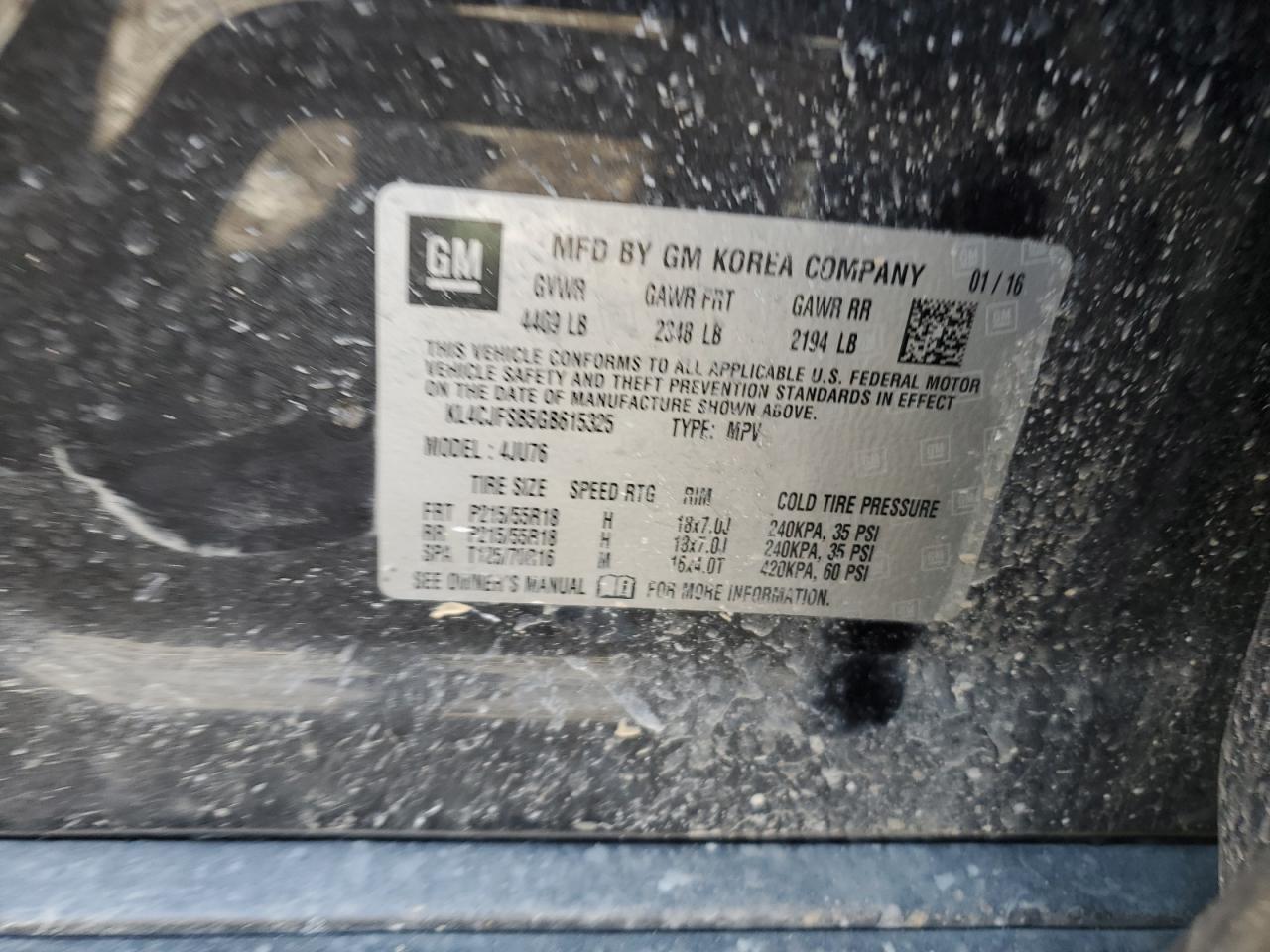 2016 Buick Encore VIN KL4CJFSB5GB615325 Copart auction photo, rear end damage thumbnail 16