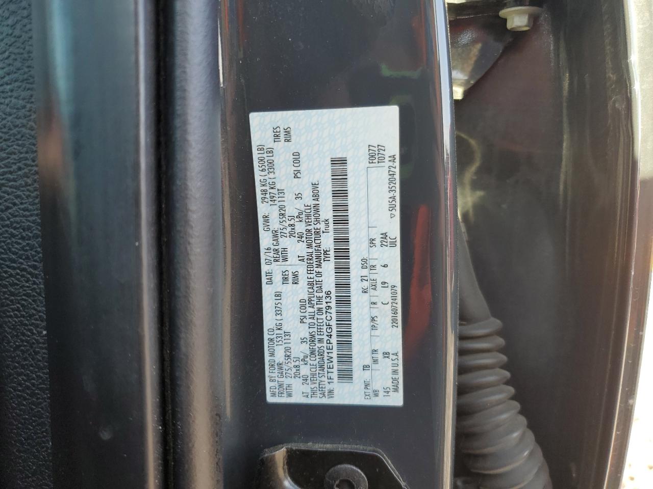 2016 Ford F-150 VIN 1FTEW1EP4GFC79136 Copart auction photo, side damage thumbnail 12