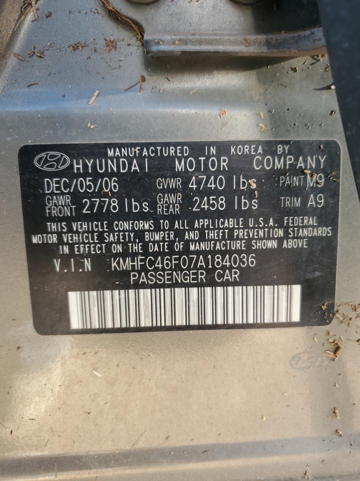 2007 Hyundai Azera VIN KMHFC46F07A184036 Copart auction photo, water/flood damage thumbnail 13