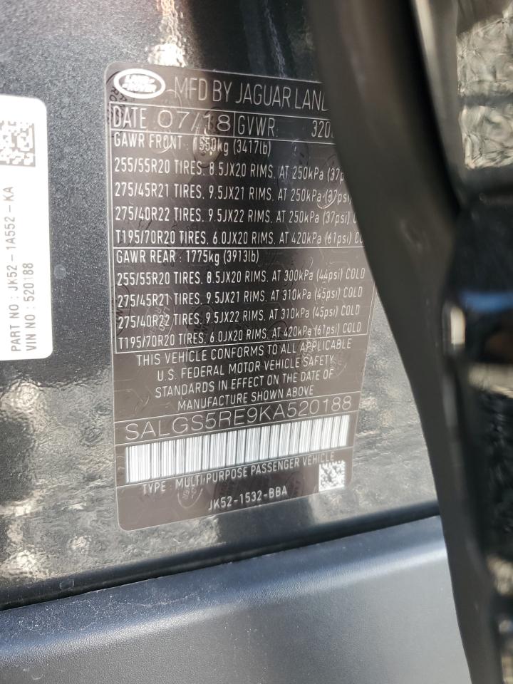 2019 Land Rover Range Rover VIN SALGS5RE9KA520188 Copart auction photo, undercarriage damage thumbnail 13