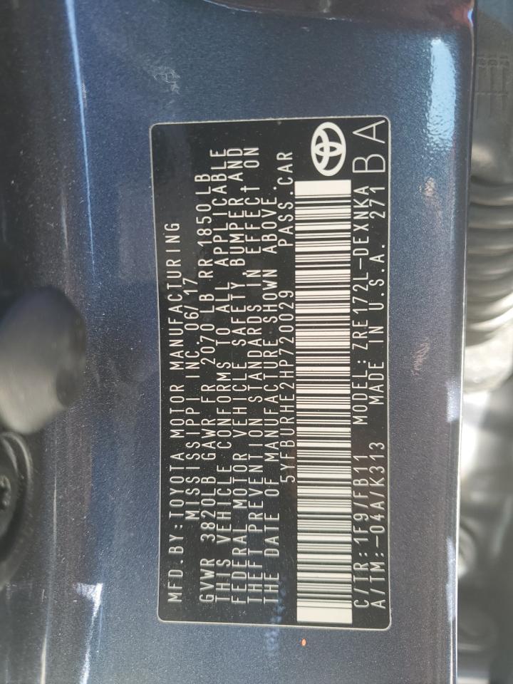 2017 Toyota Corolla VIN 5YFBURHE2HP720029 Copart auction photo, front end / frame damage damage thumbnail 13
