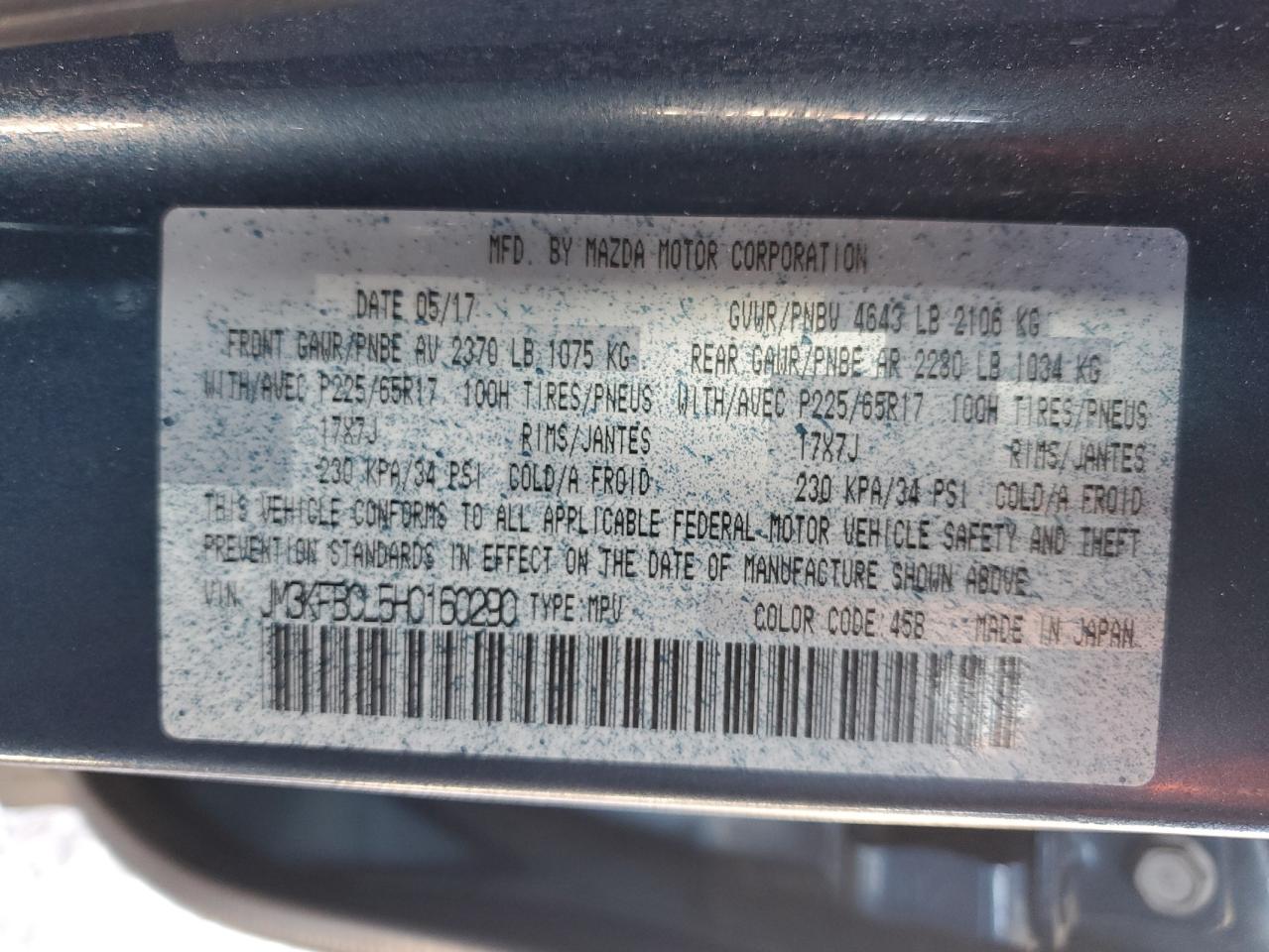 2017 Mazda CX-5 VIN JM3KFBCL5H0160290 Copart auction photo, front end damage thumbnail 14