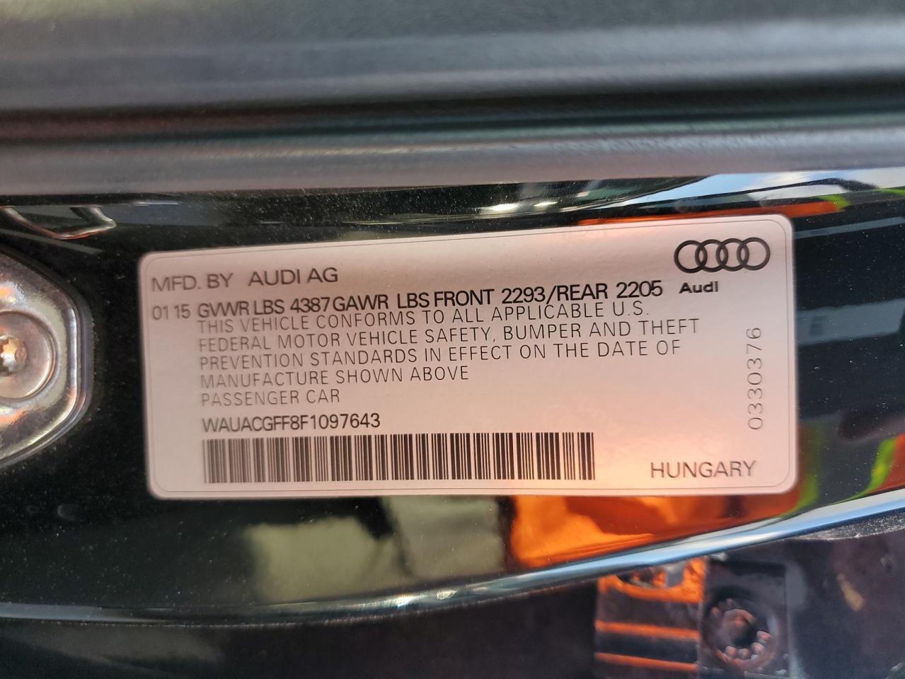 2015 Audi A3 VIN WAUACGFF8F1097643 Copart auction photo, front end damage thumbnail 12