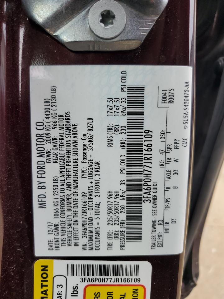 2018 Ford Fusion VIN 3FA6P0H77JR166109 Copart auction photo, side damage thumbnail 12