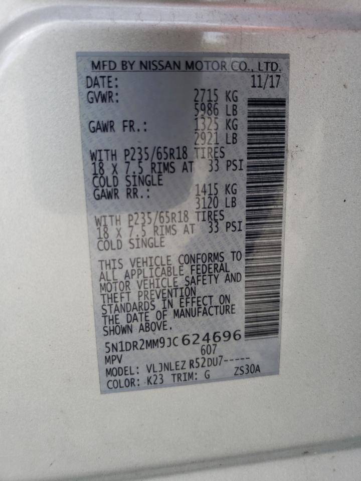 2018 Nissan Pathfinder VIN 5N1DR2MM9JC624696 Copart auction photo, front end damage thumbnail 16