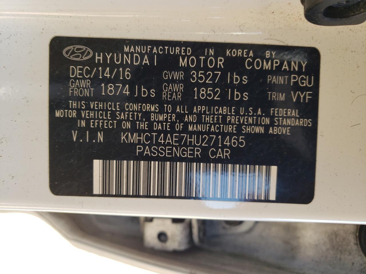 2017 Hyundai Accent VIN KMHCT4AE7HU271465 Copart auction photo, front end / rear end damage thumbnail 14