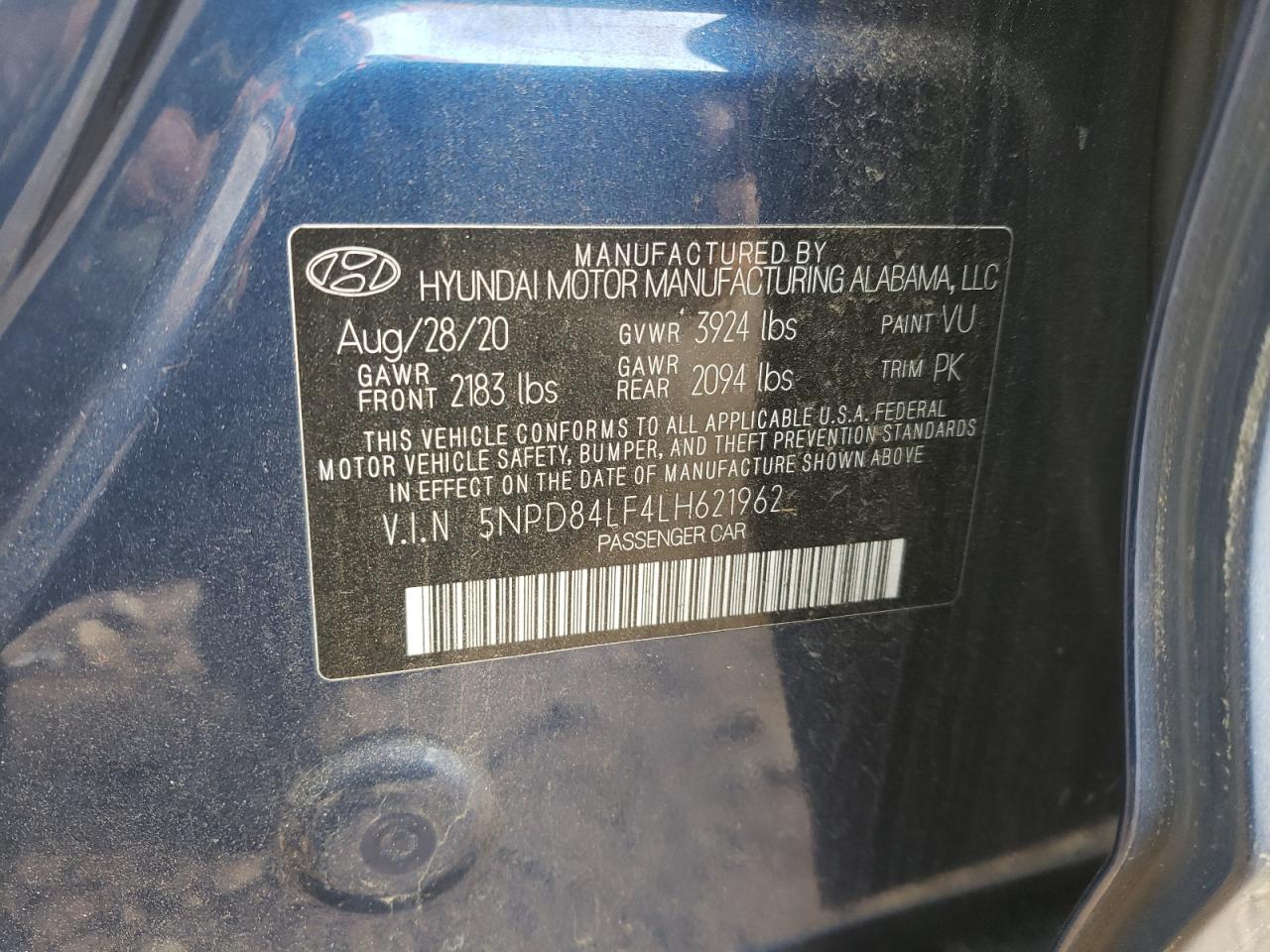 2020 Hyundai Elantra VIN 5NPD84LF4LH621962 Copart auction photo, vandalism / stripped damage thumbnail 12