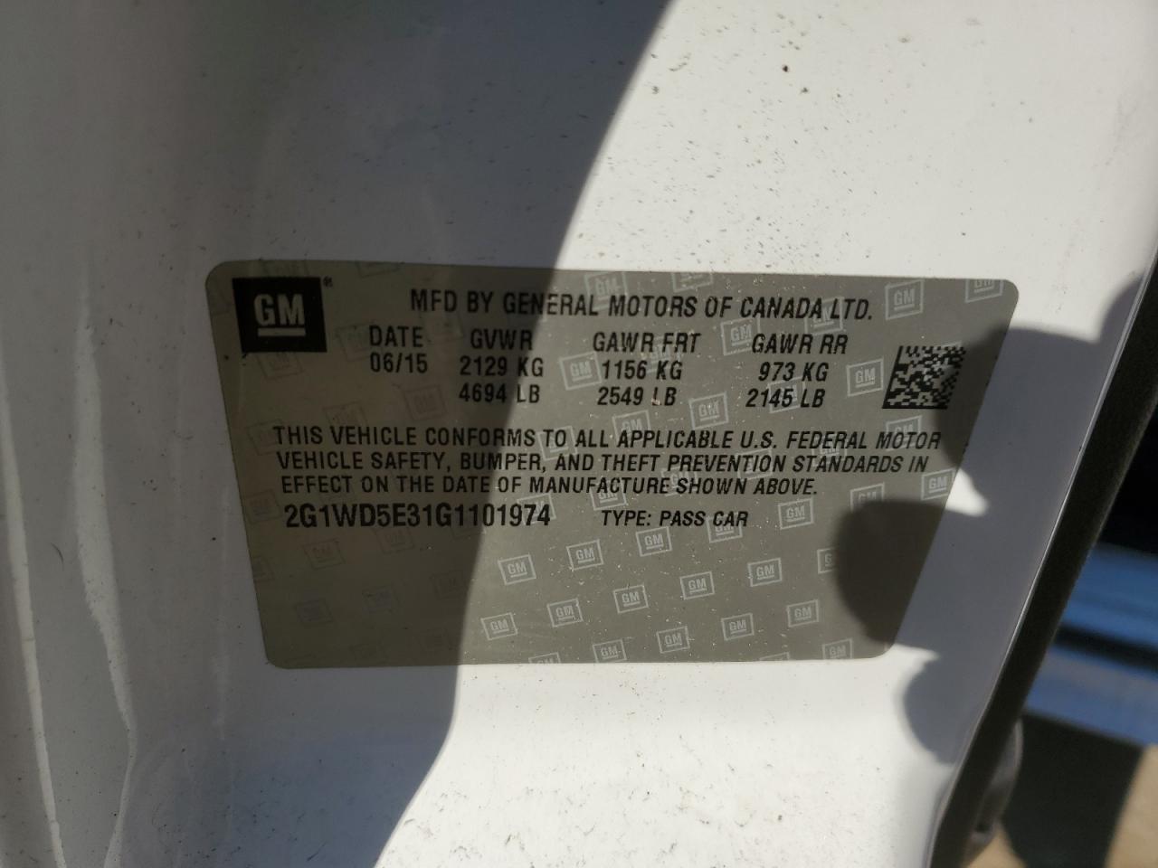 2016 Chevrolet Impala VIN 2G1WD5E31G1101974 Copart auction photo, mechanical / normal wear damage thumbnail 12