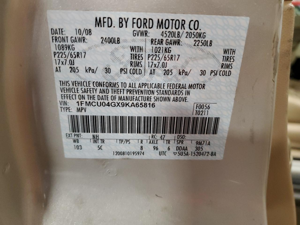 2009 Ford Escape VIN 1FMCU04GX9KA65816 Copart auction photo, side / mechanical damage thumbnail 13