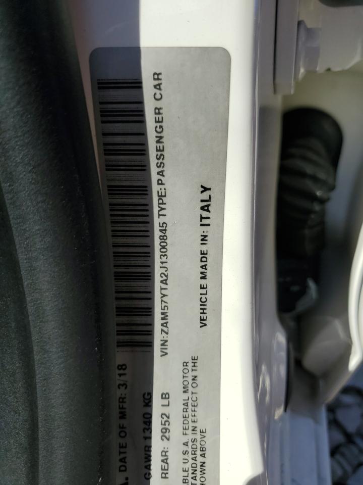 2018 Maserati Ghibli VIN ZAM57YTA2J1300845 Copart auction photo, rear end damage thumbnail 12