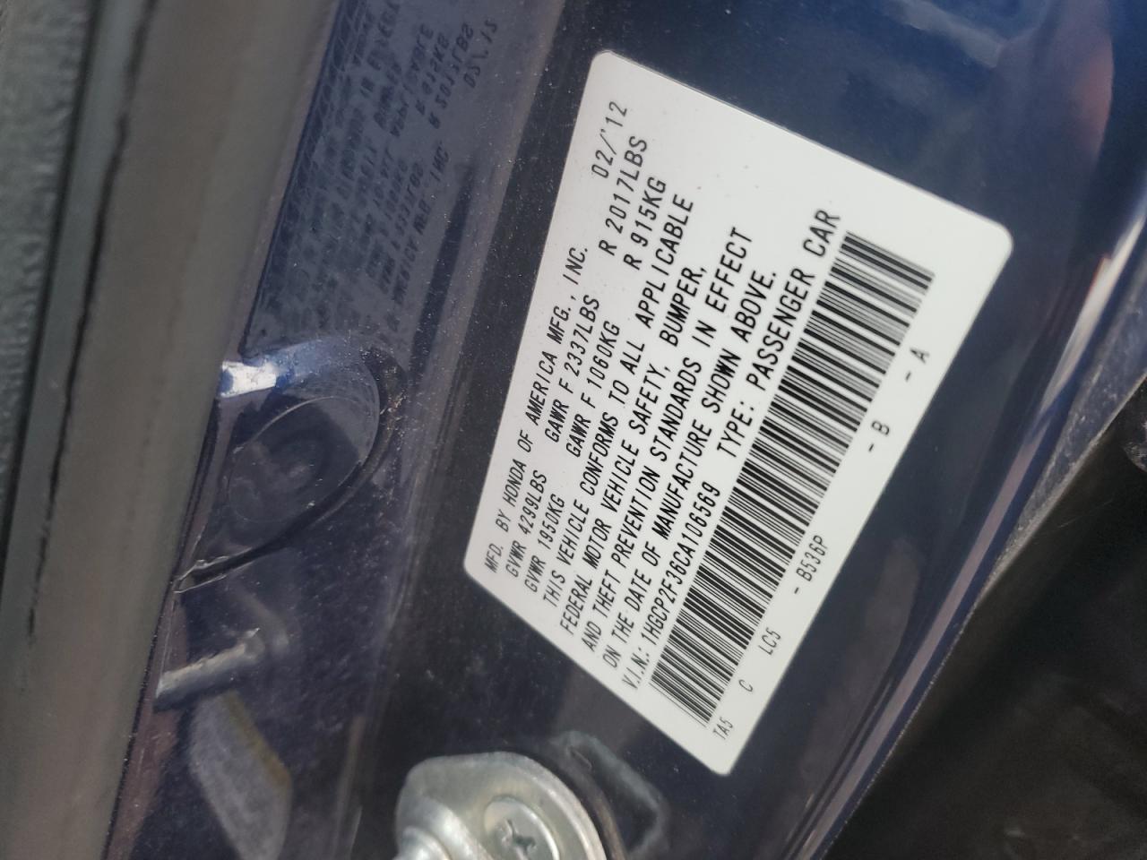 2012 Honda Accord VIN 1HGCP2F36CA106569 Copart auction photo, front end damage thumbnail 13